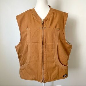Dickie's Canvas Vest Sherpa Lined Tan Workwear Size XL